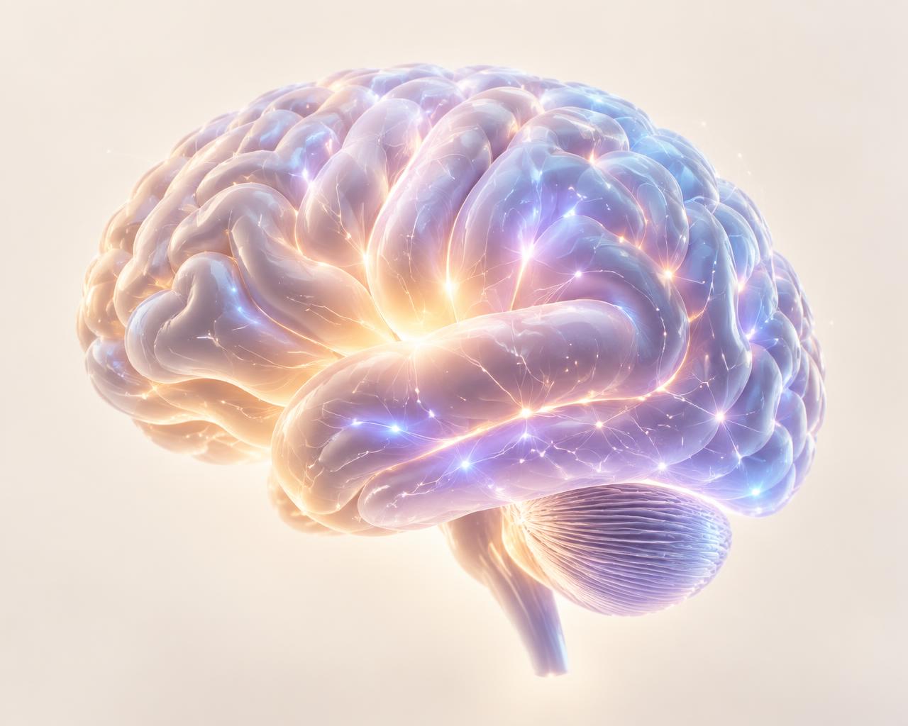 Illustration of a brain glowing with soft light